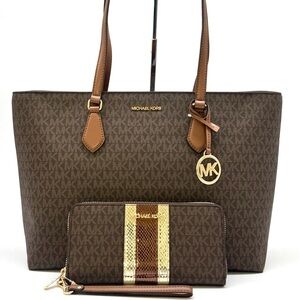 Michael Kors Sheila Large Logo Tote Bag & Matching Continental Wallet Brown